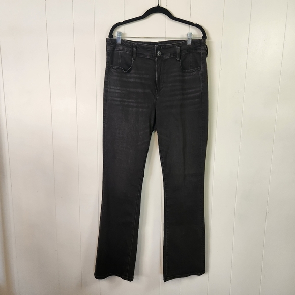 American Eagle High Rise Skinny Kick Bootcut Jeans Black Womens Size 14 Stretchy - Picture 2 of 11